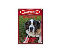 YNRBGDFR Vintage Dog Metal Tin Signs - Warning Protected by St Bernard Security Tin Sign Retro Home Wall Decorative -12x16inch-Tin Sign