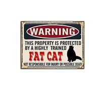 YNRBGDFR Vintage Fat Cat Metal Sign, Funny Wall Signs, Warning This Property is Protected by Fat Cat Tin Sign Retro Wall Decorate -12x16inch-Tin Sign