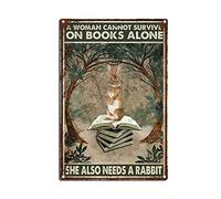 YNRBGDFR Vintage Metal Tin Sign Rabbit Tin Sign Wall Decoration - A Woman Cannot Survive On Books Alone She Also Needs A Rabbit 8x12inch-Tin Sign