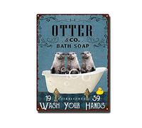 YNRBGDFR Vintage Otter Metal Tin Sign,Bath Soap Wash Your Hands,Retro Wall Art Decor for Home Bathroom Cafe-12x16inch-Tin Sign