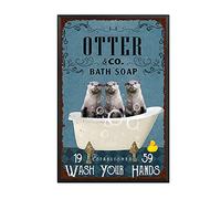 YNRBGDFR Vintage Otter Metal Tin Sign,Bath Soap Wash Your Hands,Retro Wall Art Decor for Home Bathroom Cafe-8x12inch-Metal Frame