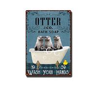 YNRBGDFR Vintage Otter Metal Tin Sign,Bath Soap Wash Your Hands,Retro Wall Art Decor for Home Bathroom Cafe-8x12inch-Tin Sign