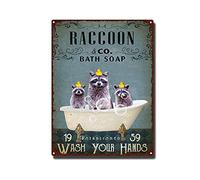 YNRBGDFR Vintage Raccoon Metal Tin Sign,Bath Soap Wash Your Hands,Retro Wall Art Decor for Home Bathroom Cafe-12x16inch-Tin Sign