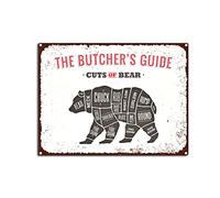 YNRBGDFR Vintage The Butcher Guide Metal Tin Sign Cuts of Bear Tin Sign Retro Wall Art Sign for Home Kitchen Restaurant Bar Wall Decor 12x16inch-Tin Sign