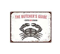 YNRBGDFR Vintage The Butcher Guide Metal Tin Sign Cuts of Crab Tin Sign Retro Wall Art Sign for Home Kitchen Restaurant Bar Wall Decor 12x16inch-Tin Sign