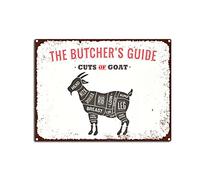 YNRBGDFR Vintage The Butcher Guide Metal Tin Sign Cuts of Goat Tin Sign Retro Wall Art Sign for Home Kitchen Restaurant Bar Wall Decor 12x16inch-Tin Sign