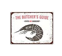 YNRBGDFR Vintage The Butcher Guide Metal Tin Sign Cuts of Shrimp Tin Sign Retro Wall Art Sign for Home Kitchen Restaurant Bar Wall Decor 12x16inch-Tin Sign