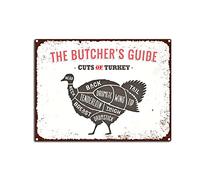 YNRBGDFR Vintage The Butcher Guide Metal Tin Sign Cuts of Turkey Tin Sign Retro Wall Art Sign for Home Kitchen Restaurant Bar Wall Decor 12x16inch-Tin Sign