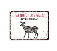 YNRBGDFR Vintage The Butcher Guide Metal Tin Sign Cuts of Venison Tin Sign Retro Wall Art Sign for Home Kitchen Restaurant Bar Wall Decor 12x16inch-Tin Sign