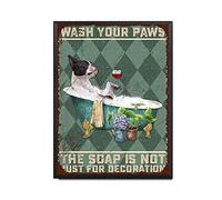 YNRBGDFR Vintage Tin Sign Boston Terrier Wash Your Paws The Soap is Not Just for Decoration Wall Decor Kitchen Garage Dining Room Hotel Decor Gifts New Home Decor 12x16inch-Metal Frame
