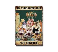 YNRBGDFR Vintage Tin Sign Cat in This Kitchen We Dance Metal Tin Sign Wall Decor Tin Sign for Office Home Decor Gifts-8x12inch-Tin Sign