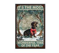 YNRBGDFR Vintage Tin Sign Dachshund Its The Most Wonderful Time of The Year Restoring Ancient Ways Wine Cellar The hotelThe Wall Painting 8x12inch-Metal Frame