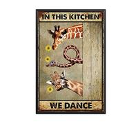 YNRBGDFR Vintage Tin Sign Giraffe in This Kitchen We Dance Retro Tin Sign Sign for Bar Home Man Cave Wall Decoration Metal Tin Sign -8x12inch-Metal Frame