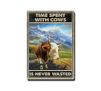YNRBGDFR Vintage Tin Sign Time Spent with Cows is Never Waste Tin Sign Metal Sign Retro Wall Decor for Home Cafes Office -8x12inch-Tin Sign