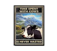 YNRBGDFR Vintage Tin Sign Time Spent with Cows is Never Waste Tin Signs Retro Decor for Home Diner -8x12inch-Metal Frame