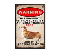YNRBGDFR Vintage Tin Sign Warning Corgi and It is Protected by Me Metal Tin Signs for Home Farm Retro Wall Decor-8x12inch-Metal Frame