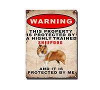 YNRBGDFR Vintage Tin Sign Warning Sheepdog and It is Protected by Me Metal Tin Signs for Home Farm Retro Wall Decor-12x16inch-Tin Sign