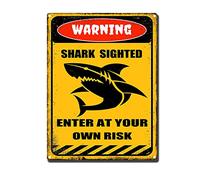 YNRBGDFR Warning Tin Sign Retro Metal Signs Funny Decorative Signs Vintage Home Outdoor Decor - Shark Sighted Enter at Your Own Risk 12X16inch-Tin Sign
