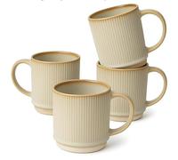 Ynsfree Coffee Mug Set for 4, Star 12 oz Catering Mugs Cup Set with Handle for Coffee, Tea, Cocoa, Milk - Ceramic Stoneware Drinkware Set (Light Brown)