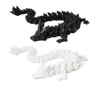 YNTOXIN 2PCS 12" 3D Printed Dragon Articulated Fidget Toy, Flexible Pearly Sheen Crystal Dragon Home Office Decor Desk Toy (Black-white)