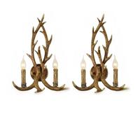 YNVIOZM Resin Antler Wall Light, Candle Style Resin Wall Lamp 2-Light Deer Horn Living Room Sconce Lighting with Decorative Antler in Brown for Dining Room, Living Room, Bar, Cafe