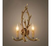 YNVIOZM Resin Antler Wall Light, Candle Style Resin Wall Lamp 2-Light Deer Horn Living Room Sconce Lighting with Decorative Antler in Brown for Dining Room, Living Room, Bar, Cafe
