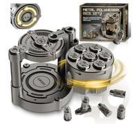 YNWML Metal Dice Set, 7 Piece Polyhedral Bullet Dice with Spinning Revolver Cylinder Case, Fidget Toy for Stress Relief, Cyberpunk Style Tabletop RPG Dice, Silver