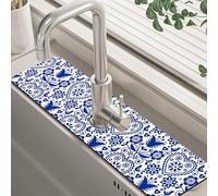 YNXTYB Vintage Bird Print Heart Dish Drying Mat for Kitchen Sink Navy Blue Splash Protector Faucet Quick Drain Protectors Bathroom 14 Cm X 24