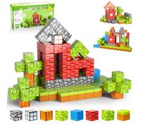 Ynybusi 100Pcs Travel Magnetic Tiles, Building Blocks Forest Cubes, Montessori STEM Construction Toys for Toddlers 3+, Xmas Birthday Gifts for Boys & Girls