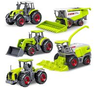 Ynybusi 5 Pcs DieCast Metal Farm Car Toy Tractor Set, Harvester, Digger, Loader,Transporter, Tractor, Truck, Small Toys Mini Cars Model for Kids Boys Girls Christmas Birthday Present Gifts