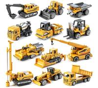 Ynybusi Construction Vehicles Toy Set, 12 Pack Mini Digger Trucks for Kids | Alloy & ABS plastic construction,educational STEM toy perfect for sand pit play, pretend play, display gift
