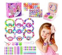 Ynybusi Girls Jewellery Craft Kit - DIY Bracelet & Necklace Making Set with Assorted Beads, Elastic Threads & Jewellery Box | Christmas Birthday Gifts for Girls & Stocking Fillers