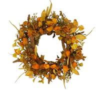 YNYLCHMX 18" Fall Wreaths for Front Door, Artificial Autumn Wreath with Cape Gooseberry and Ginkgo Leaves for Home Porch Window Wall Farmhouse Decor, Indoor Outdoor, Holiday Decor