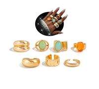 YNZGYBY Gold Rings for Women Non Tarnish Unique Chunky Gem Stone Stackable Knuckle Ring Set Vintage Funky Stack Open Jewelry Rave Rock Accessories Pack, L, Zinc, No Gemstone