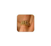 YNZGYBY Gold Triple Balls Beaded Open Cuffs Ring for Women Chunky Adjustable Round Layered Beads Hip Hop Rings Vintage Punk Hippie Statement Jewelry Gift, Zinc, No Gemstone
