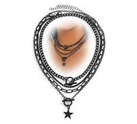 YNZGYBY Gothic Black Chain Layered Choker Necklace for Women Chunky Goth Black Grunge OT Buckle Necklaces Darkness Heart/Star/Coin Punk Statement Jewelry Gifts, L, Zinc, No Gemstone