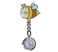 YO-HAPPY 3D Cartoon Pocket Watch Cute Bee Doctor Nurse Watches Acrylic Vintage Silver Round Digital Dial Wristwatch with Mini Hang Clip