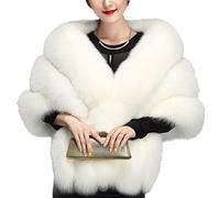 YO-HAPPY Plush Jacket, Womens Winter Faux Fur Scarf Collar Shrug V-Neck Shawl Wrap Stole Bridal Cloak