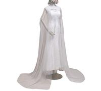 YO-HAPPY Wedding Cape, Women's Mesh Cape with Satin Ties, Cathedral Length, Solid White