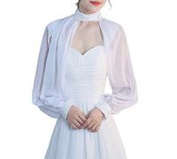 YO-HAPPY Wedding Shawl, Women Side Split Long Sleeve Wedding Shawl Cape Halter Neck Chiffon Shrug Bolero White
