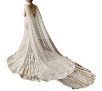 YO-HAPPY Wedding Veil, Women Tulle Cathedral Floor Length Wedding Capes Shoulder Imitation Crystal Jewelry Floral Appliques Bridal Long Wraps Cloak