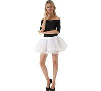 YO-HAPPY Women Petticoat, Women Girls 4 Layers Ruffles Ballet Dance Mini Tutu Skirt Scalloped Lace Trim Cosplay Mid Rise Petticoat Crinoline Underskirt White