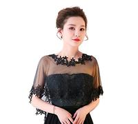 YO-HAPPY Women Shawl, Women Single Layer Sheer High Low Wedding Shawl Wrap Floral Lace Applique Splicing Trim Bridal Evening Cape Shrug Capelet Bolero