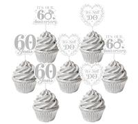 YO PERREO SOLA 36Pcs 60th Anniversary We Still Do Cupcake Toppers Double Sided Wedding Dessert Picks Pre-Assembled Silver 60 Years Cake Decorations for Anniversary Party Dessert Table Decor Supplies