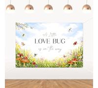 YO PERREO SOLA A Little Love Bug is on the Way Baby Shower Backdrop,Colorful Insect Theme Polyester Background Cloth, Wildflower Garden Party Photo Booth for Baby Shower Party Decoration