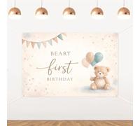 YO PERREO SOLA Beary First Birthday Backdrop,Boho Watercolor Teddy Bear Photo Background, Neutral Balloon Banner Wall Decor for Boys 1st Birthday Party Decorations, Vinyl Photo Booth Prop Sign