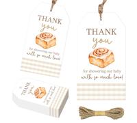 YO PERREO SOLA Bun in The Oven Thank You Tags, Brown Gingham Cinnamon Roll Baby Shower Favor Tags with Twine, Baking Themed Baby Shower Decorations for Women