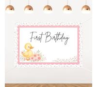 YO PERREO SOLA Duck First Birthday Backdrop 5x3ft Boho Floral Farm Animal Baby Girl Boy Party Decoration Banner Wildflower Duckling 1st Birthday Photo Booth Dessert Table Wall Decor