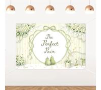 YO PERREO SOLA Green Striped Pear The Perfect Pair Bridal Shower Backdrop Soft Sage Wedding Party Photo Background Elegant Bride to Be Celebration Wall Decor Photography Banner