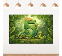 YO PERREO SOLA Jungle Reptile Theme 5th Birthday Backdrop,Green Forest Animal Party Background Cloth Kids Birthday Decoration Photo Booth Wall Decor for Boys Girls Indoor Outdoor Celebration